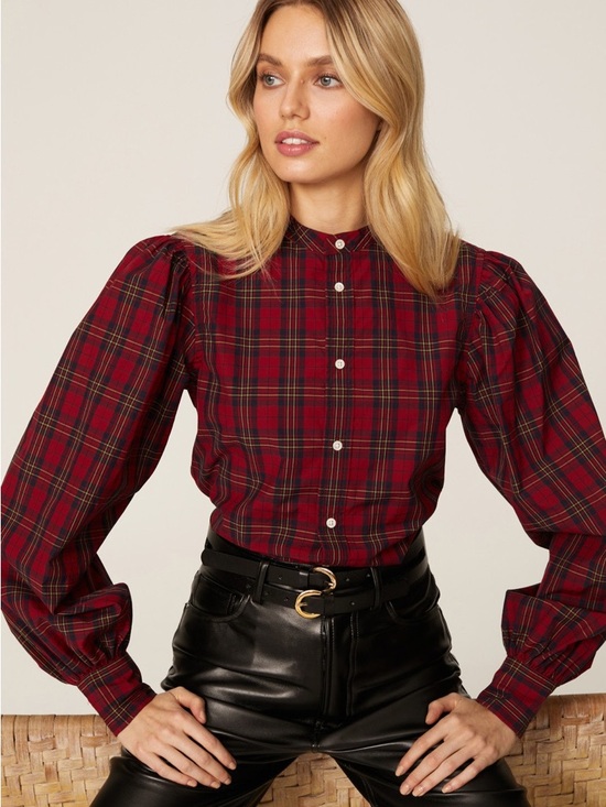 Polo Ralph Lauren Tops - Polo by Ralph Lauren Red Plaid Puff-Sleeve Button-Down Top